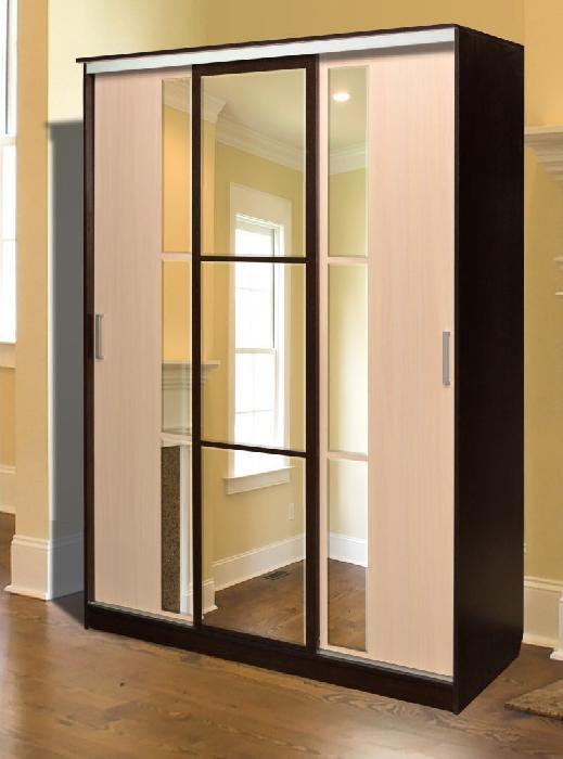 Шкаф-купе ПШ-3.2 (3 двери) (Материал дверей:лдсп-зеркало, цвет дверей:дуб молочный-зеркало уайт, цвет каркаса:венге (Росток) ) Шкаф-купе ПШ-3.2 (3 двери) (Материал дверей:лдсп-зеркало, цвет дверей:дуб молочный-зеркало уайт, цвет каркаса:венге (Росток) )